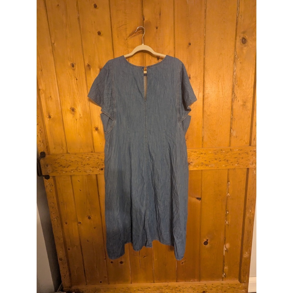 Lane Bryant Womens Plus Size 18 Chambray Dress Cotton Flutter Sleeve Pockets - Picture 5 of 6